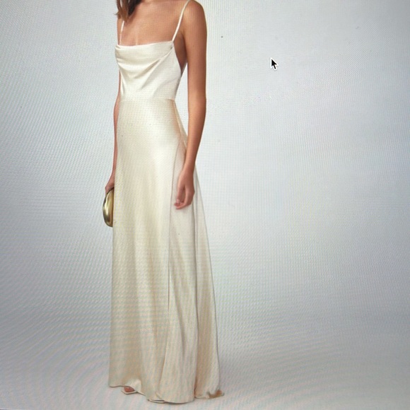 NWT ✨ Fame & Partners Strappy Draped Gown Champagne - Picture 2 of 5